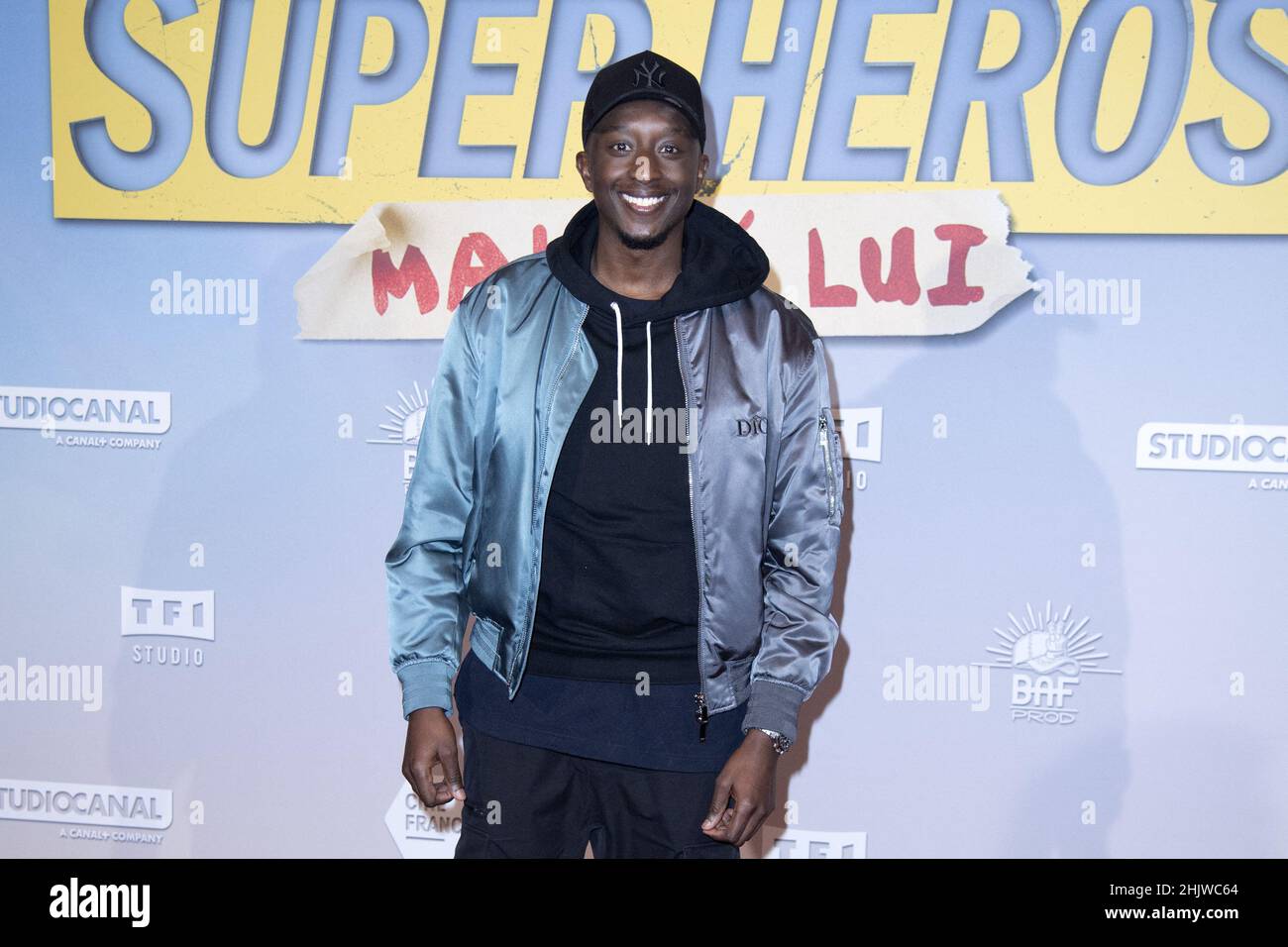 Ahmed Sylla attending the Super Heros Malgre Lui Premiere at the Grand Rex Cinema in Paris, France on January 31, 2022. Photo by Aurore Marechal/ABACAPRESS.COM Stock Photo