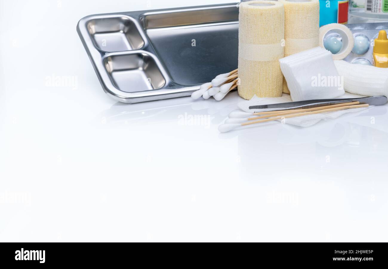 Wound care dressing set. Wound care equipment in hospital for nurse