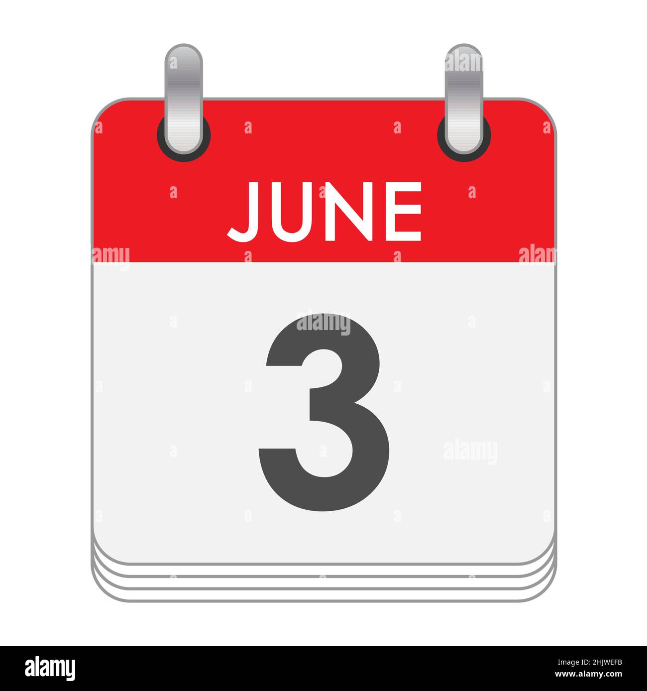 JUNE 3. A leaf of the flip calendar with the date of JUNE 3. Flat style ...