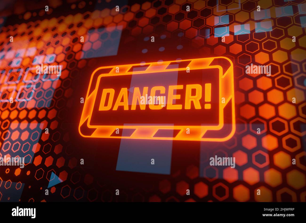 Computer Hacked, System Error, Virus, Cyber attack, Malware Concept. Danger Symbol. Stock Photo