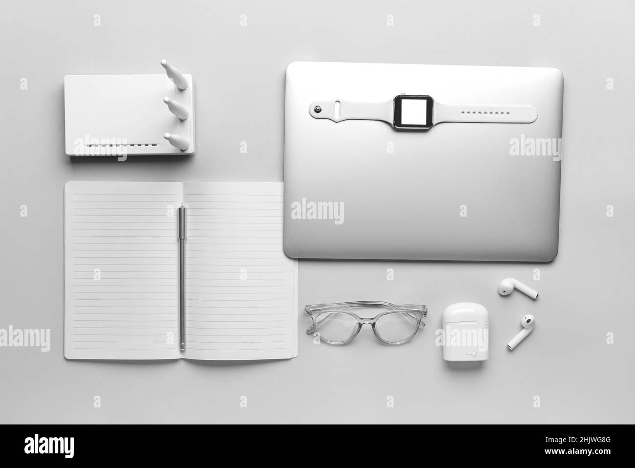 Different gadgets on light background Stock Photo