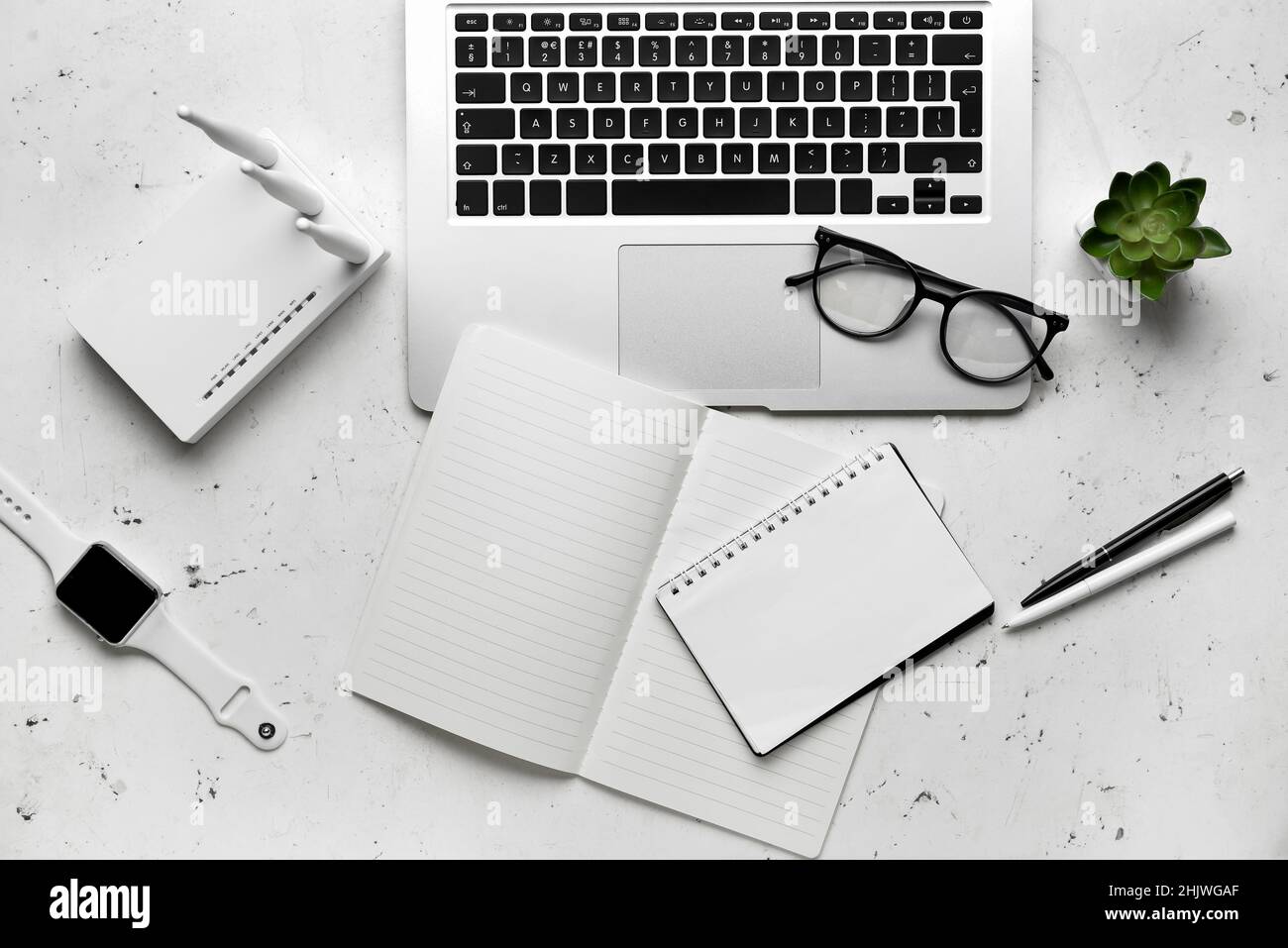 Different gadgets on light background Stock Photo