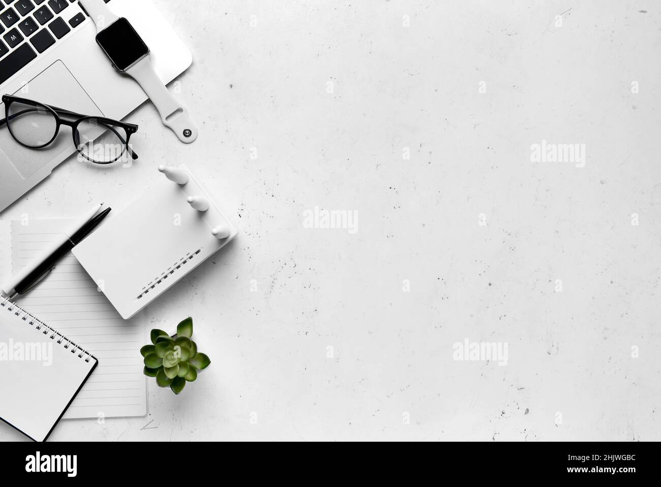 Different gadgets on light background Stock Photo