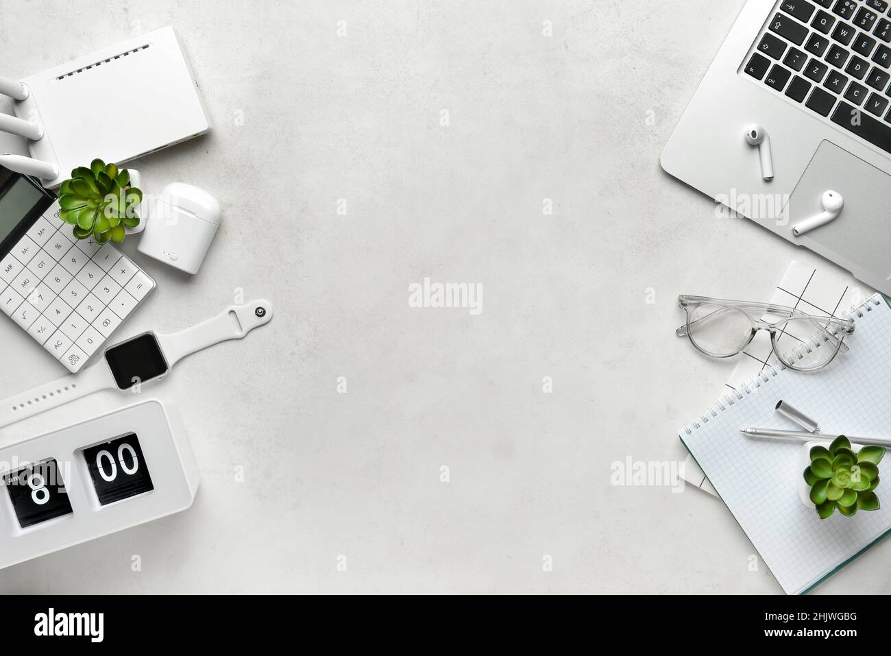 Different gadgets on light background Stock Photo