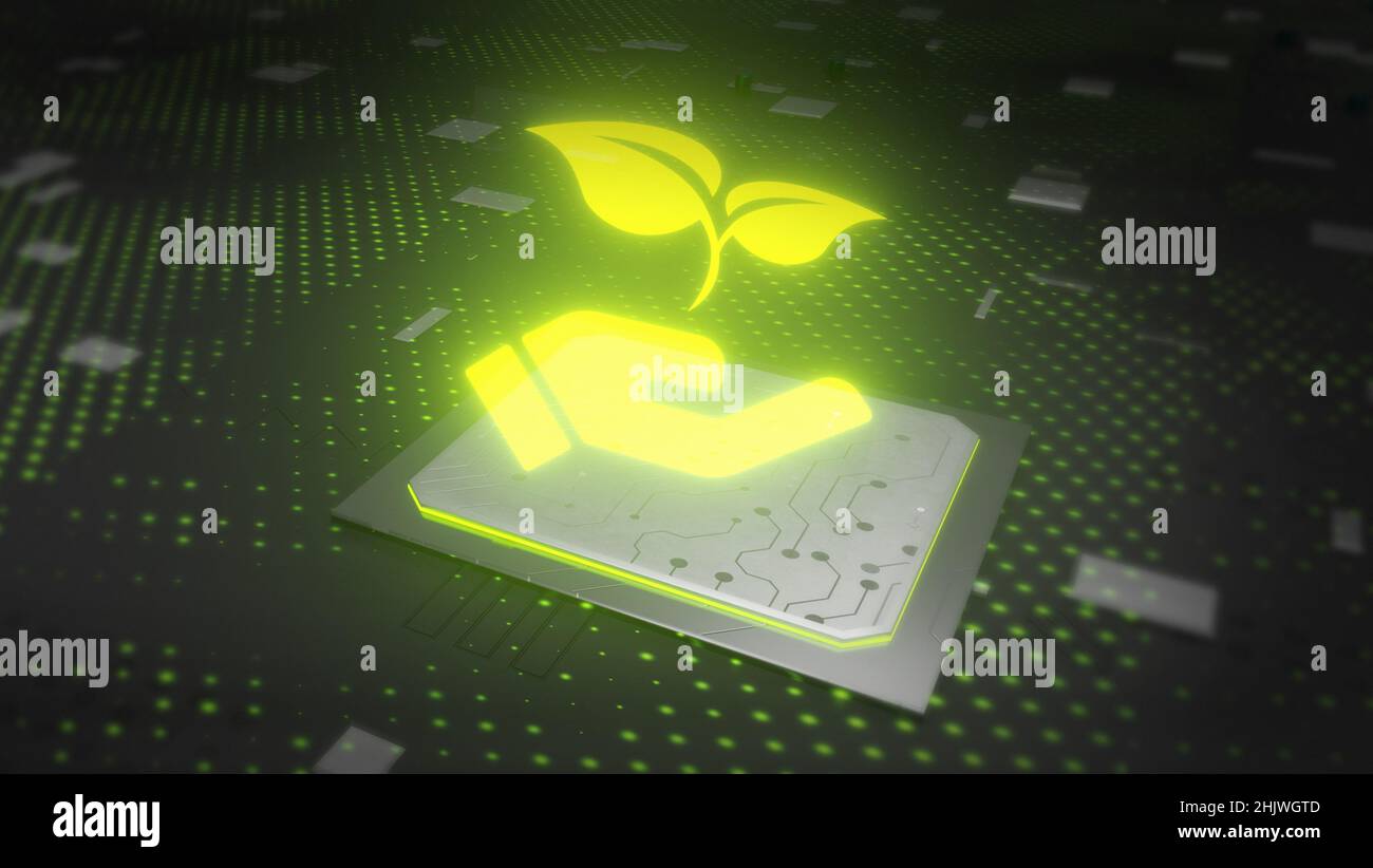 Hand holding plant, Modern agriculture with technology concept 3D