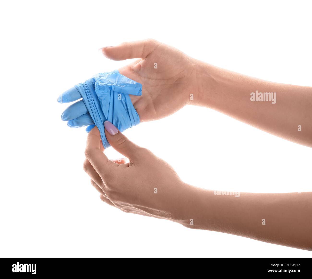 woman-taking-off-medical-glove-on-white-background-stock-photo-alamy