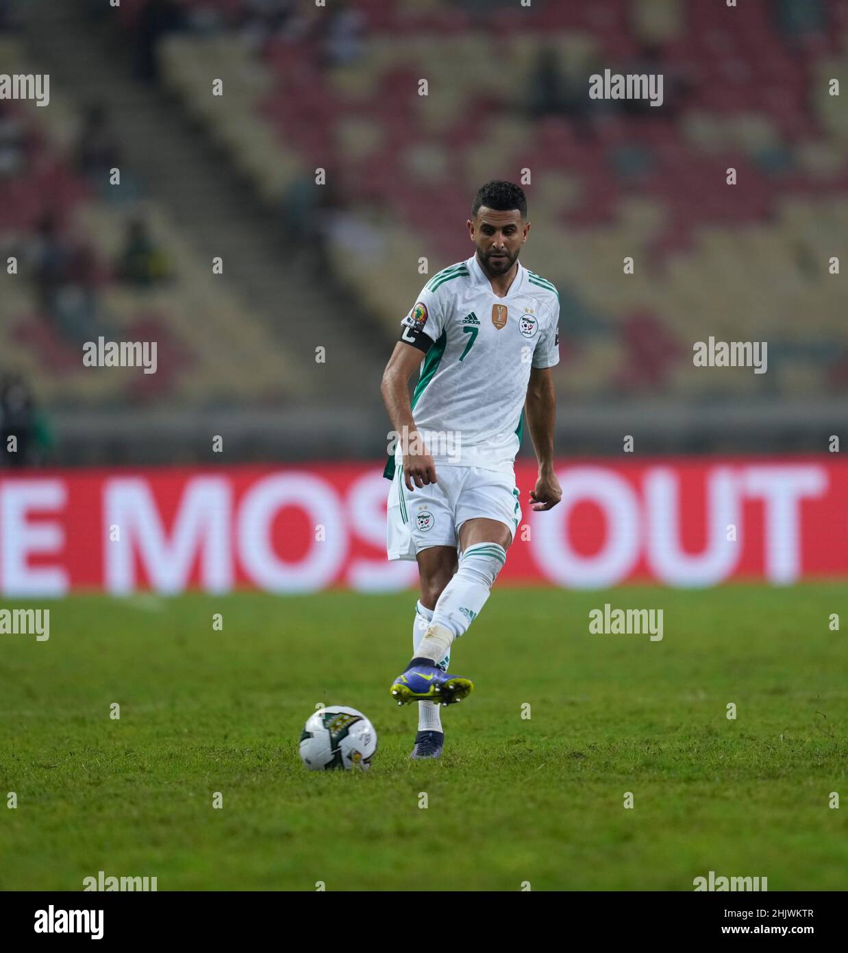 Douala, Cameroon, January, 16, 2022: Riyad Mahrez (captain) of Algeria during Algeria versus Equatorial Guinea- Africa Cup of Nations at Japoma stadium. Kim Price/CSM. Stock Photo