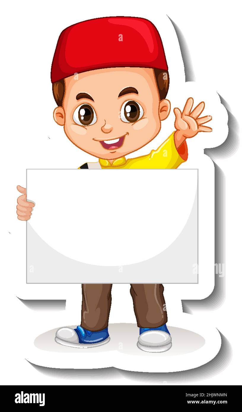 Arab muslim boy holding empty banner illustration Stock Vector Image ...