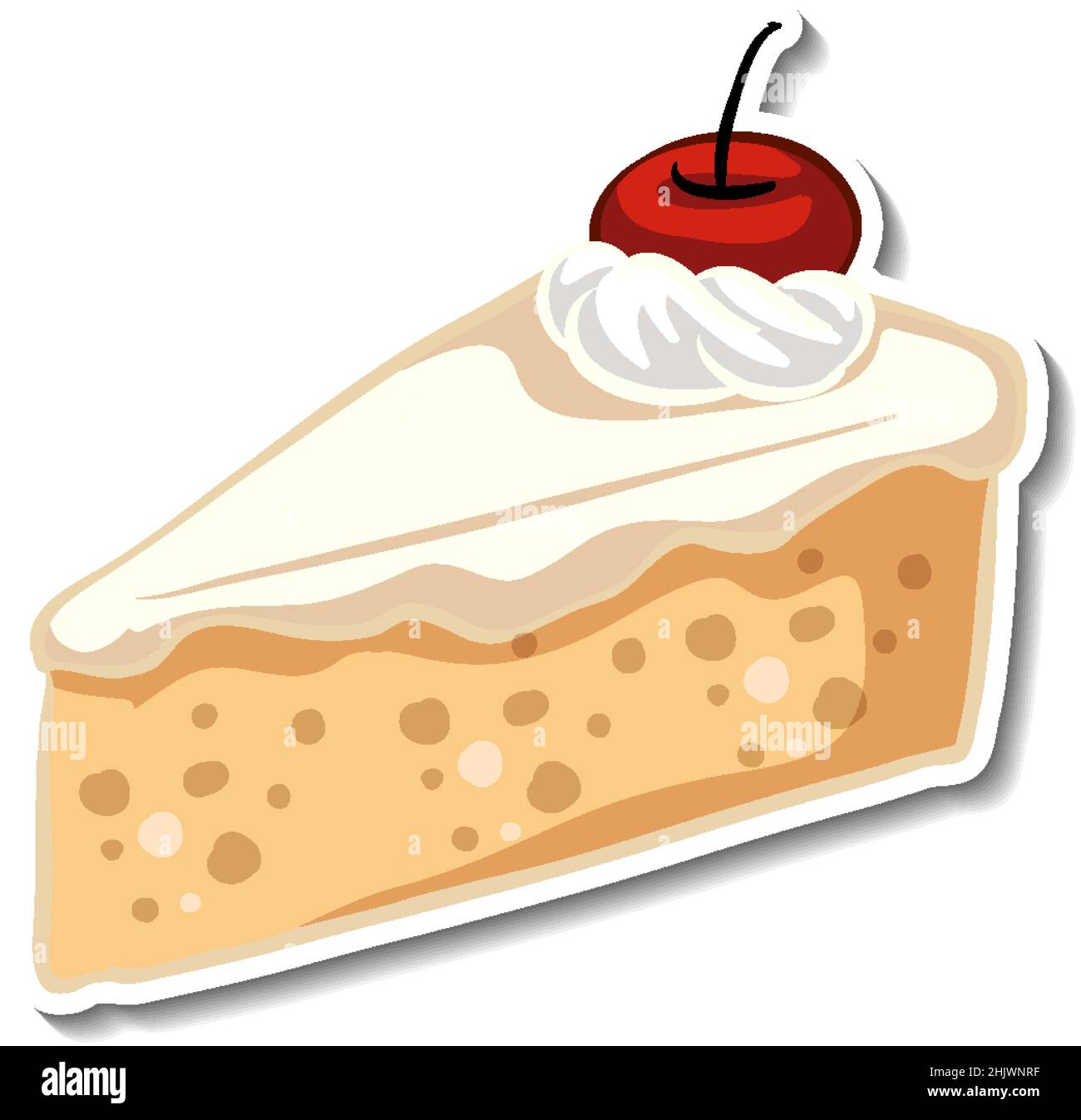 A piece of vanilla cake with cherry on the top illustration Stock