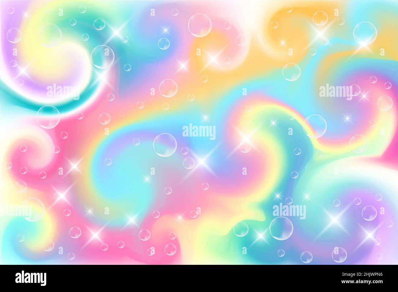 Rainbow fantasy unicorn background in pastel colors with stars and bubbles.  Bright multicolored sky Stock Vector Image & Art - Alamy