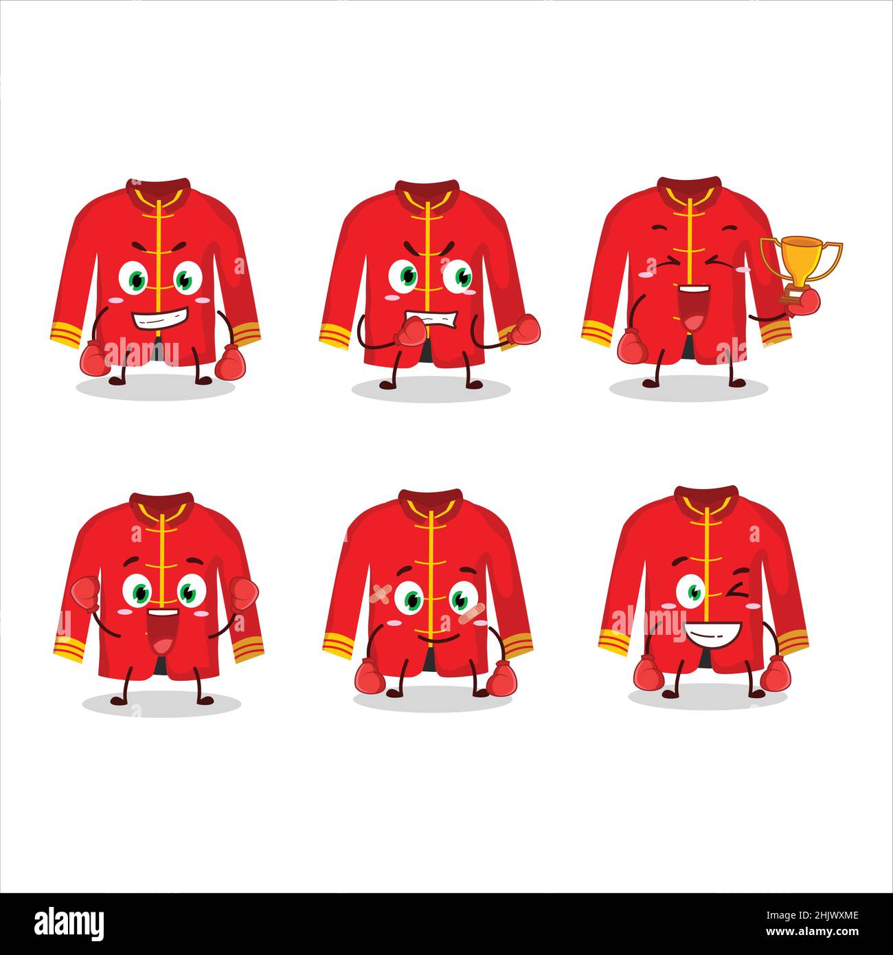 A sporty red chinese traditional costume boxing athlete cartoon mascot ...