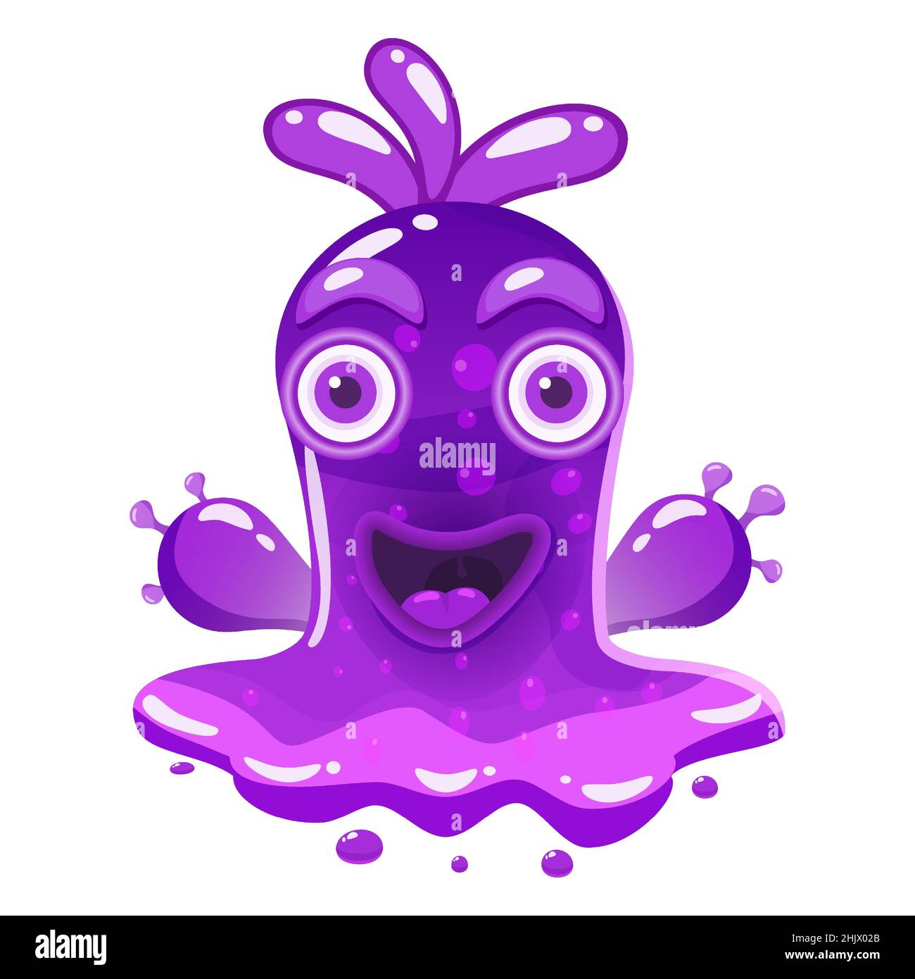 Slime Monster purple colorful glitter character. Liquid funny slimy