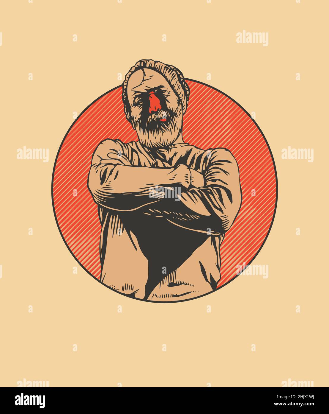 Bearded Man in a round emblem. Vector illustration. Stock Vector
