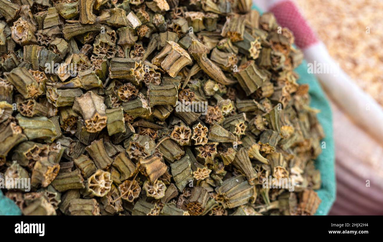 Dried okra closeup Stock Photo Alamy