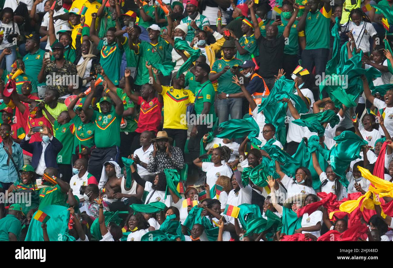 Yaoundé, Cameroon, January, 9, 2022: Fans during Cameroon v Burkina Faso - Africa Cup of Nations at Paul Biya Stadium. Kim Price/CSM. Stock Photo