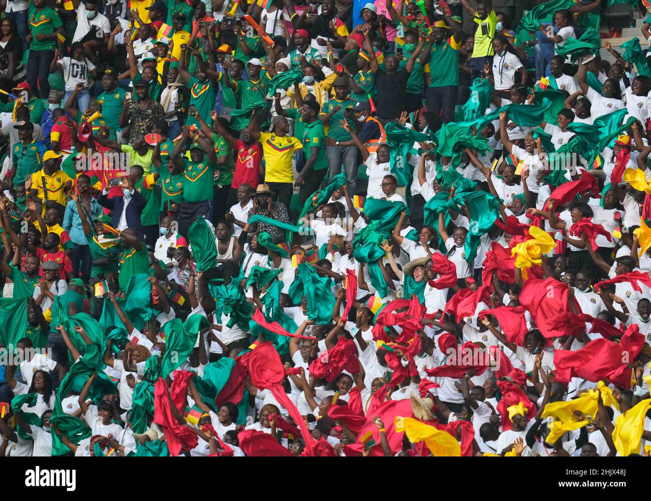 Yaoundé, Cameroon, January, 9, 2022: Fans during Cameroon v Burkina Faso - Africa Cup of Nations at Paul Biya Stadium. Kim Price/CSM. Stock Photo