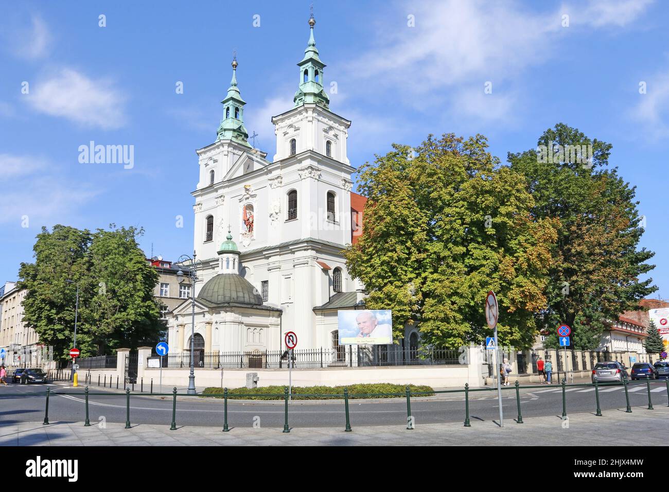 The Collegiate Church of St. Florian. It stands at the northern end of Matejko Square in Krakow, Poland. Stock Photo