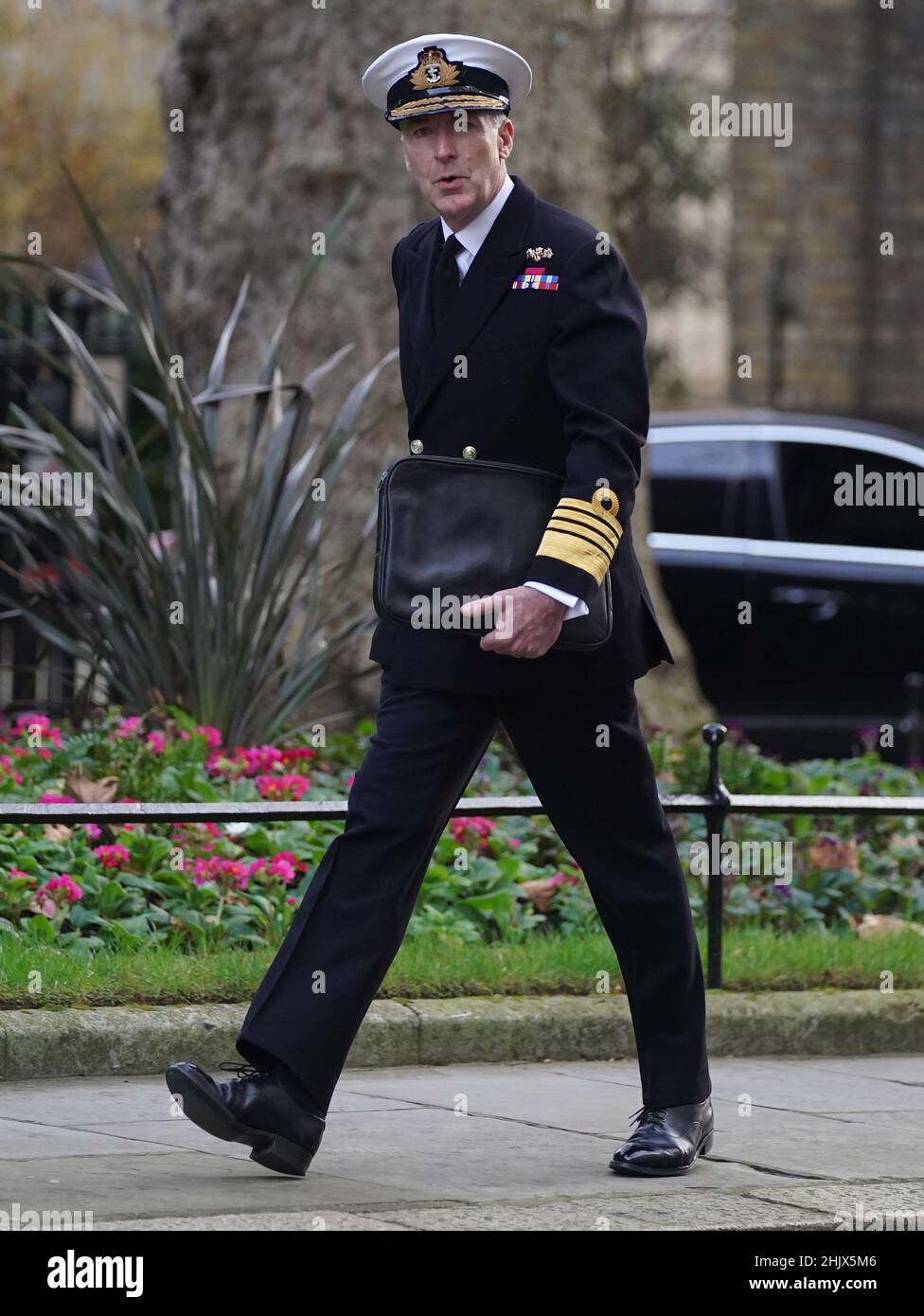 Chief of the Defence Staff, Admiral Sir Tony Radakin, arriving in Downing Street, London, for the government's weekly Cabinet meeting. Picture date: Tuesday February 1, 2022. Stock Photo