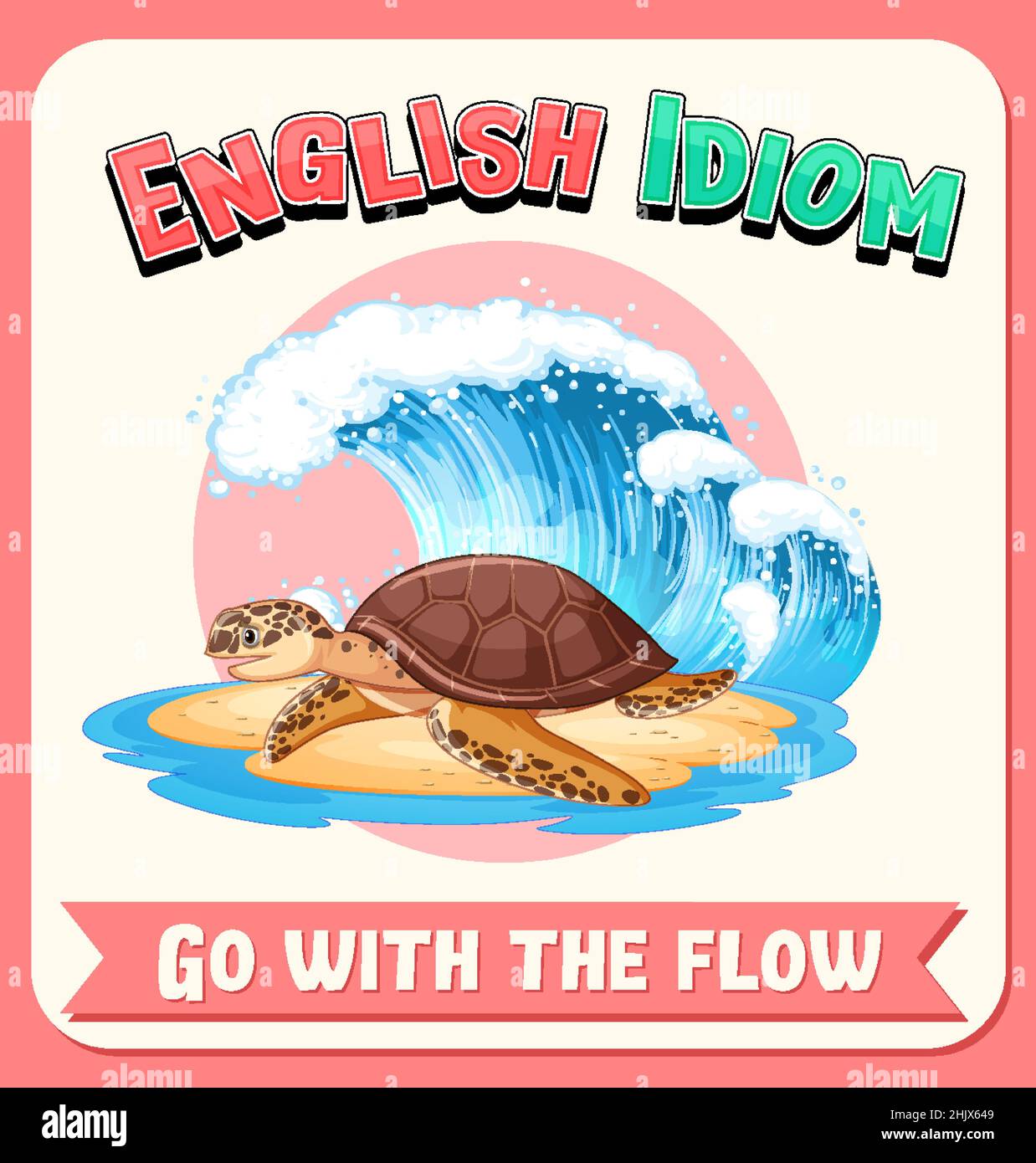 English idiom with picture description for go with the flow ...