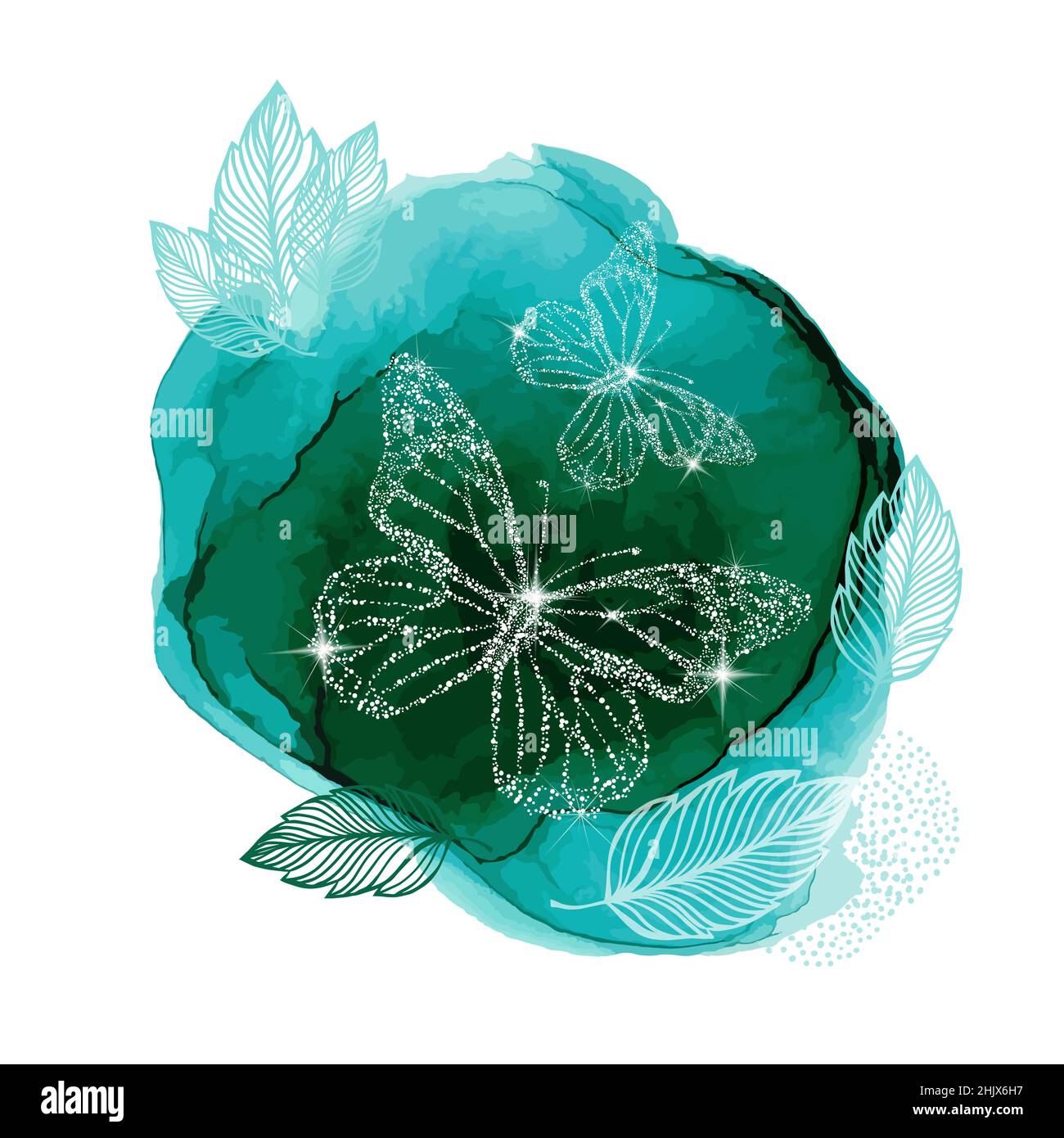 Abstraction from turquoise flowers and butterflies. Vector illustration Stock Vector
