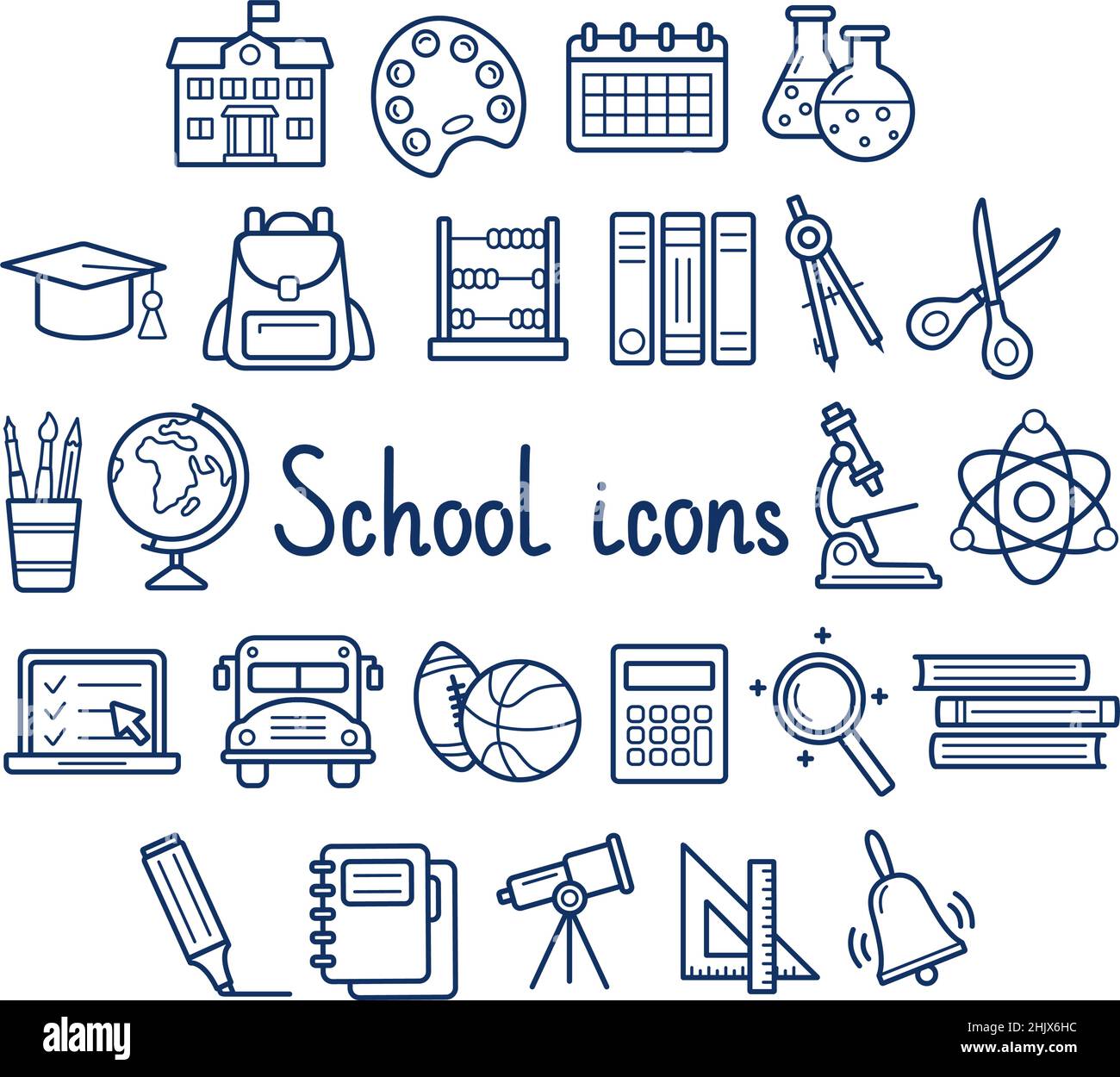 Set of school icons оn white background, vector illustration Stock Vector