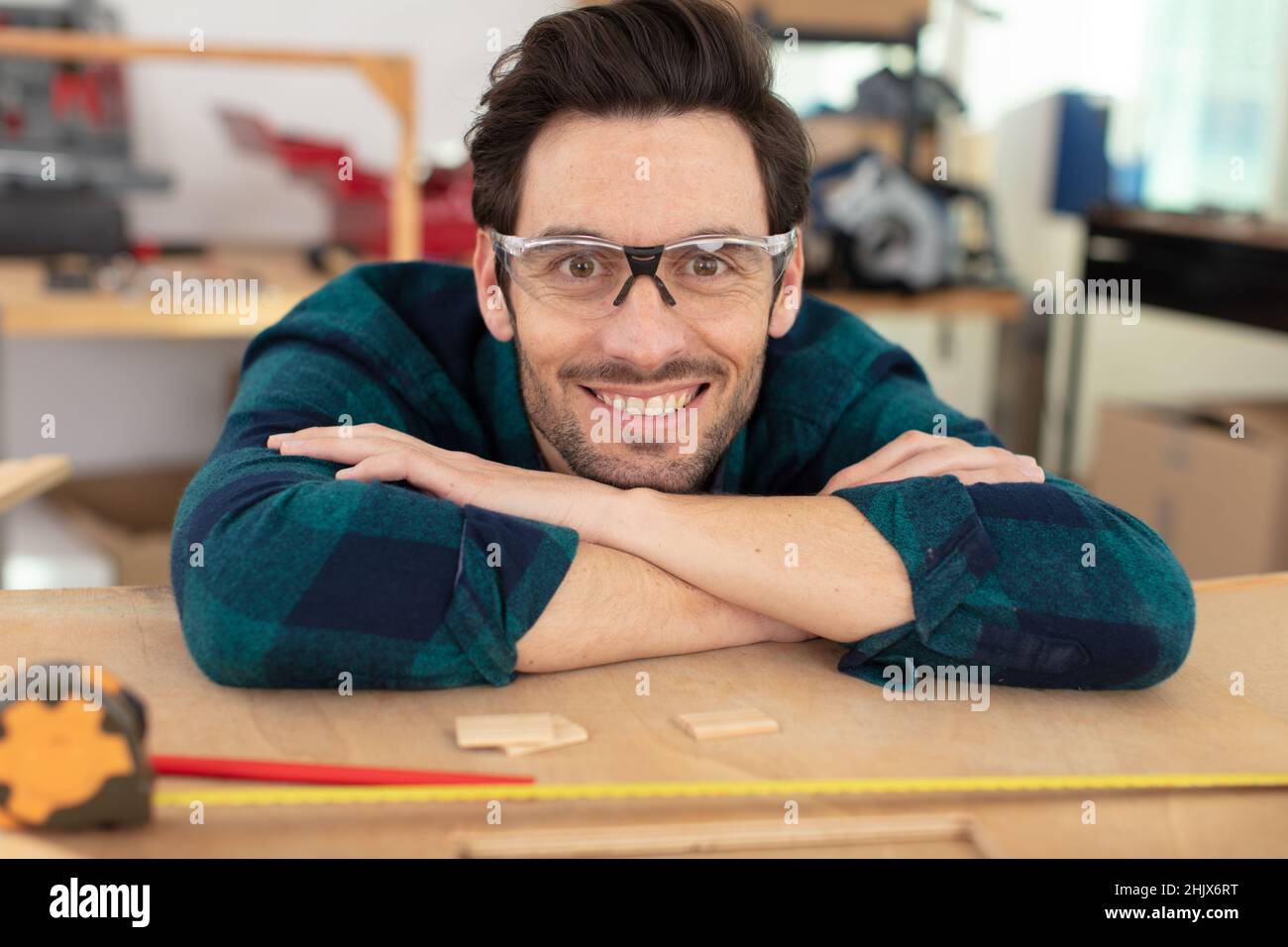 portrait of a man who owns a small carpentry business Stock Photo