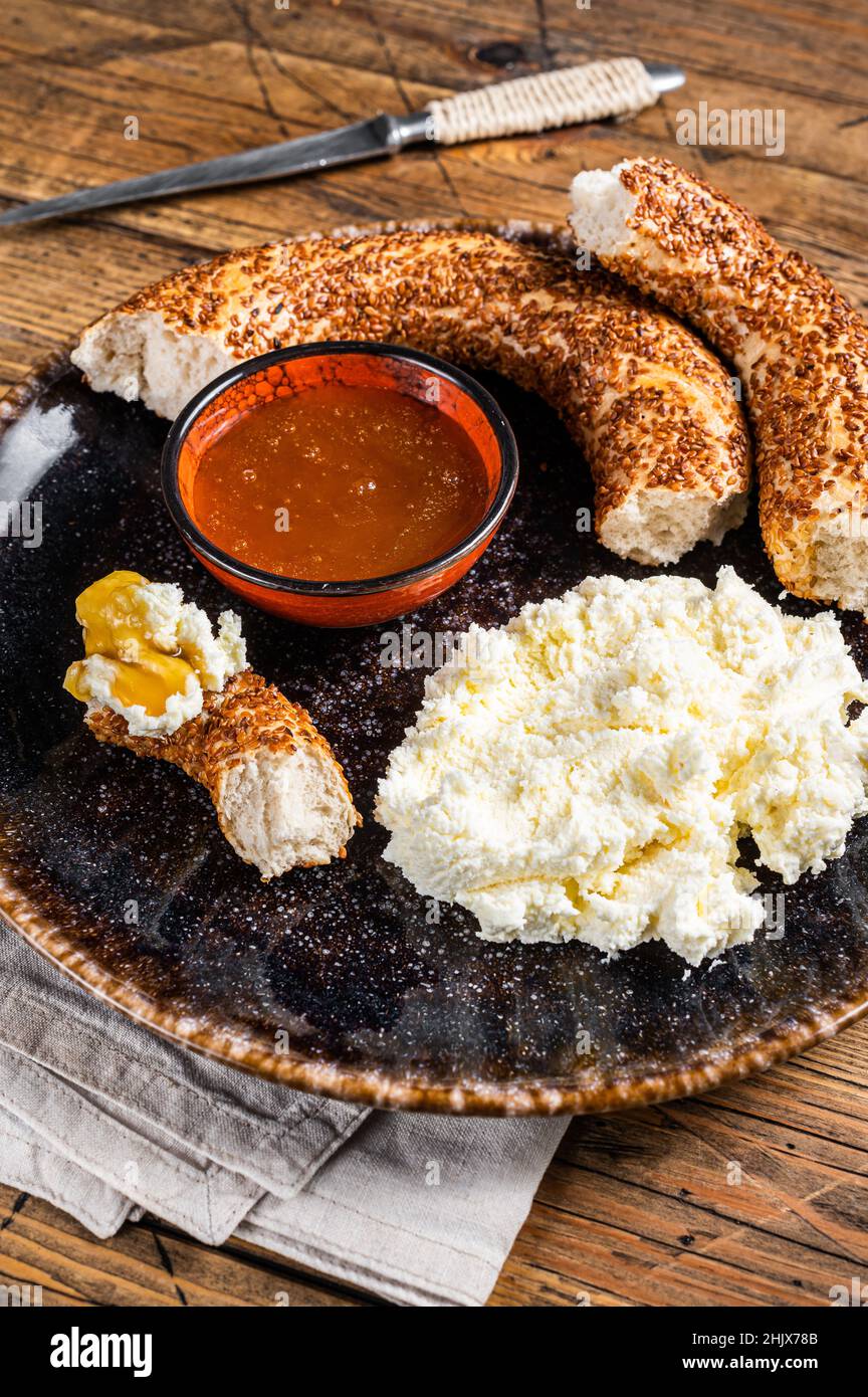 tradirional-turkish-breakfast-kaymak-clotted-cream-bagel-simit-and