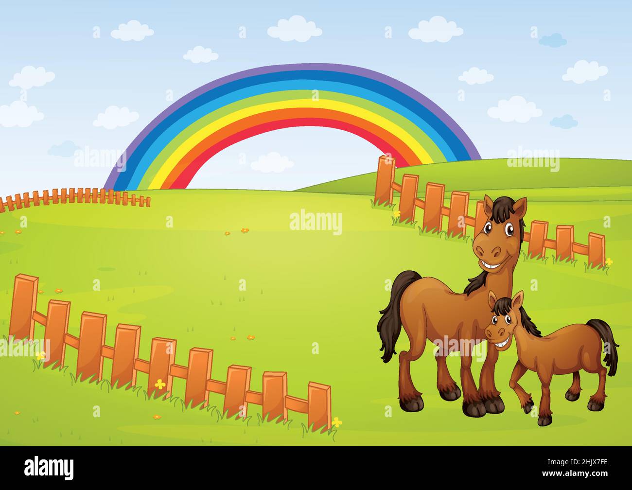 Horses farm animal standing in the meadow illustration Stock Vector ...