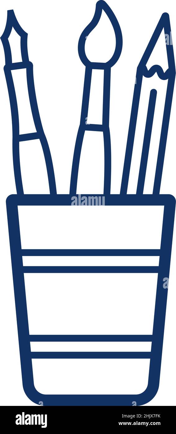 Paintbrush, pencil in a glass, icon on white background, vector illustration Stock Vector