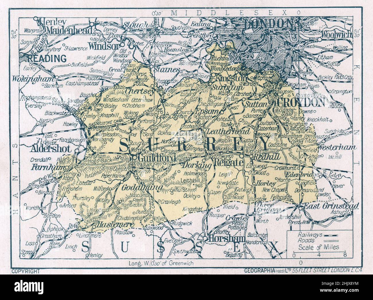 Map of Surrey (1923) Stock Photo