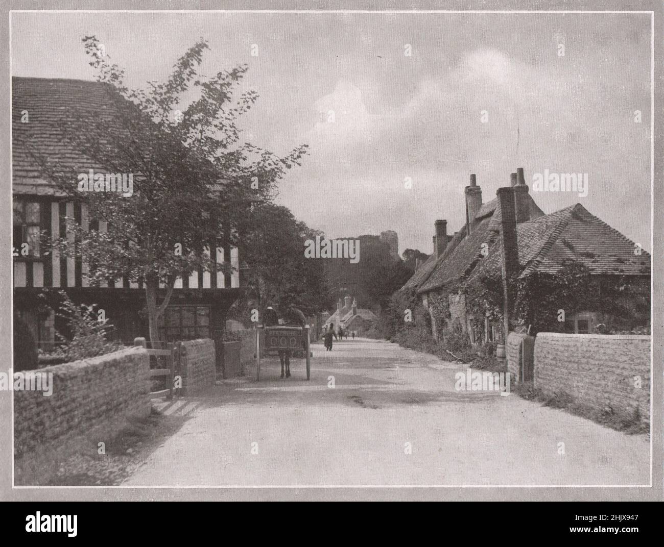 Bramber village, showing Bramber Castle in the distance. Sussex (1923
