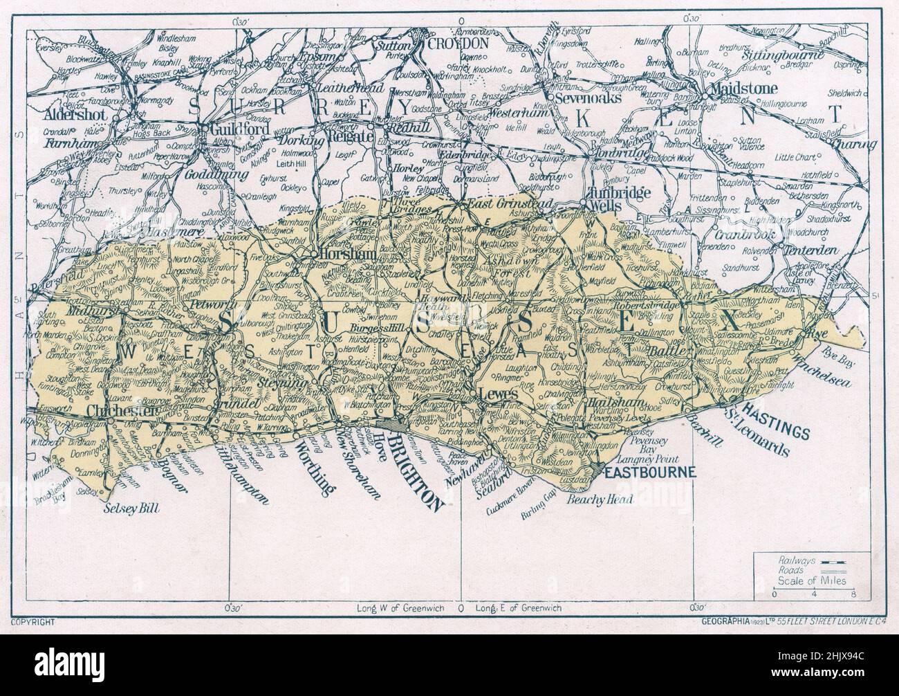 Map of Sussex (1923) Stock Photo