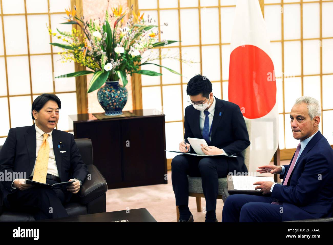 New U S Ambassador To Japan Rahm Emanuel Meets Japan S Foreign Minister Yoshimasa Hayashi In Tokyo Japan February 1 22 Behrouz Mehri Pool Via Reuters Stock Photo Alamy