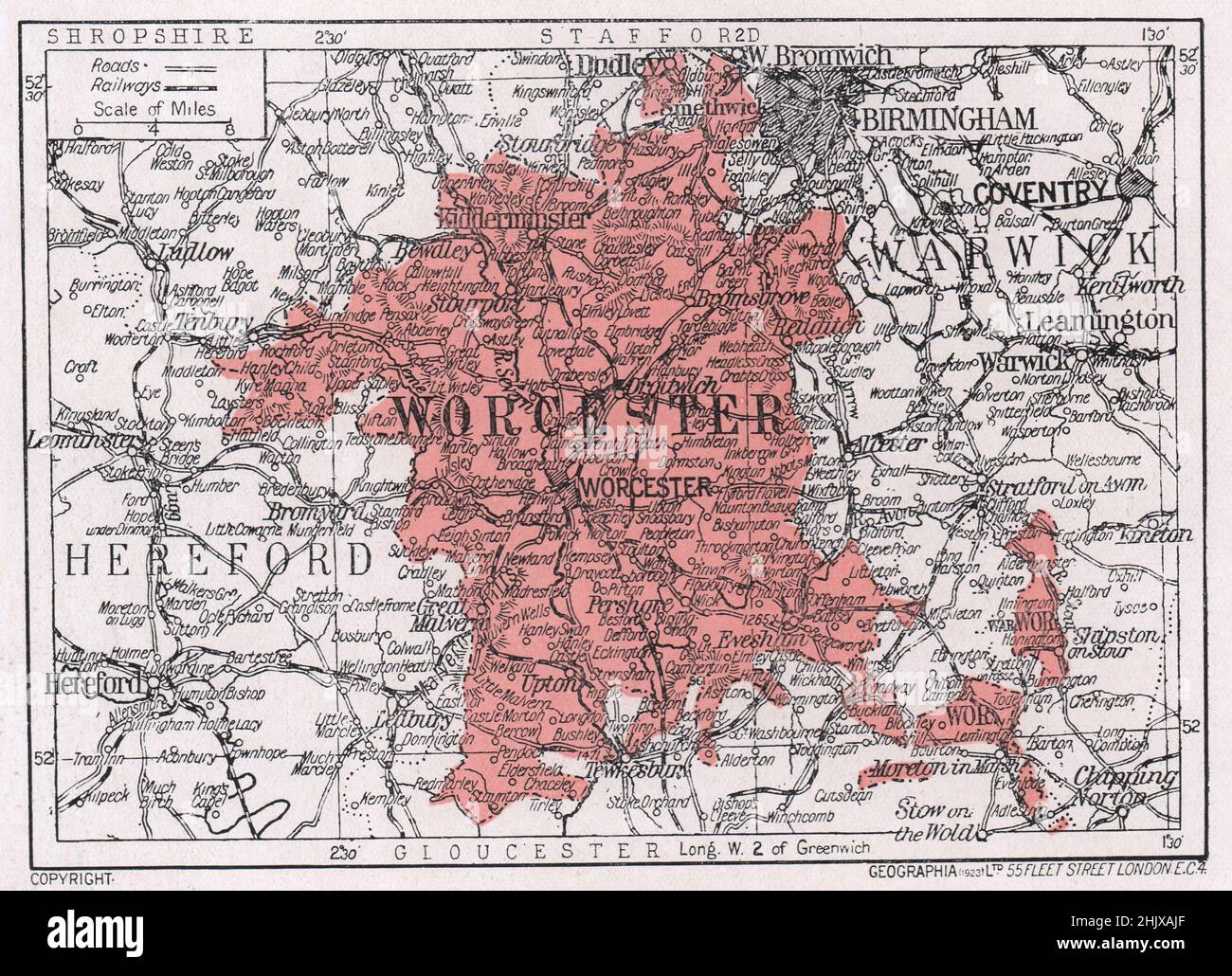 Map of Worcestershire (1923) Stock Photo