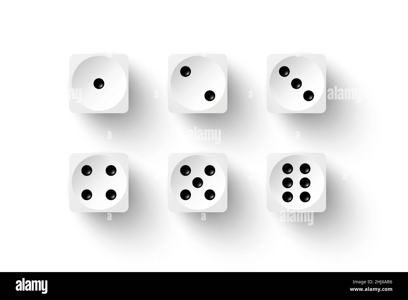 Dice game with white cubes with black dots vector illustration. 3d