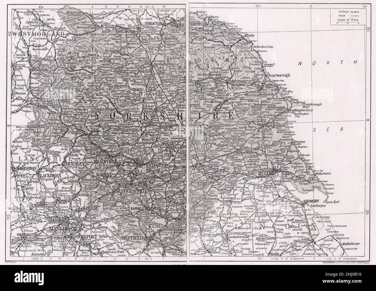Map of Yorkshire (1923) Stock Photo