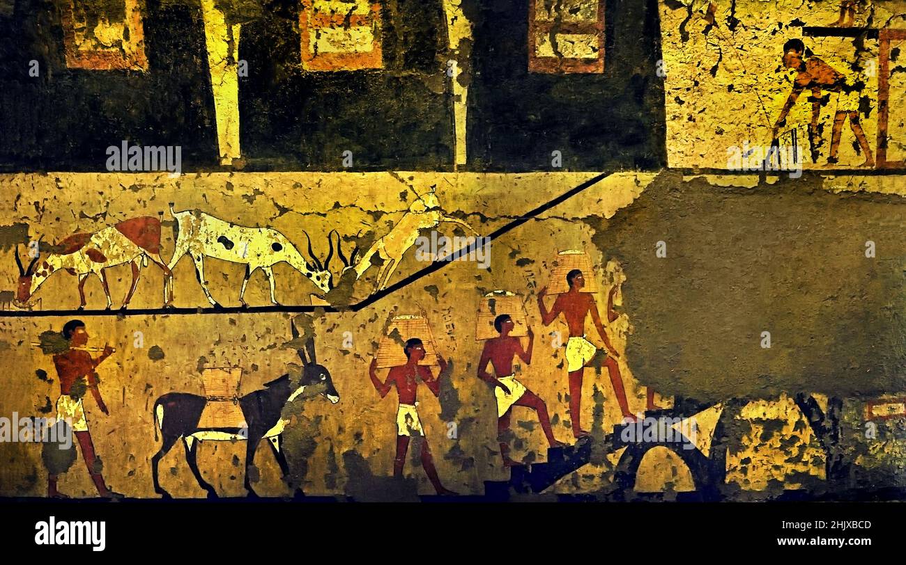 Wall paintings of the Tomb of Iti and Neferu, Ritual slaughter scene ...