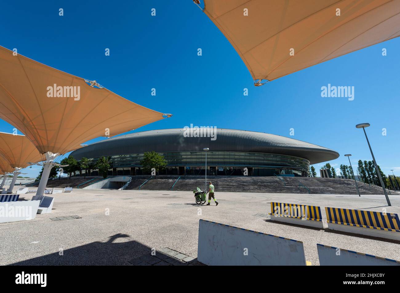 Altice Arena (formerly MEO Arena; also referred to by its original name, Pavilhão Atlântico), a multi-purpose indoor arena in Lisbon, Portugal. Stock Photo