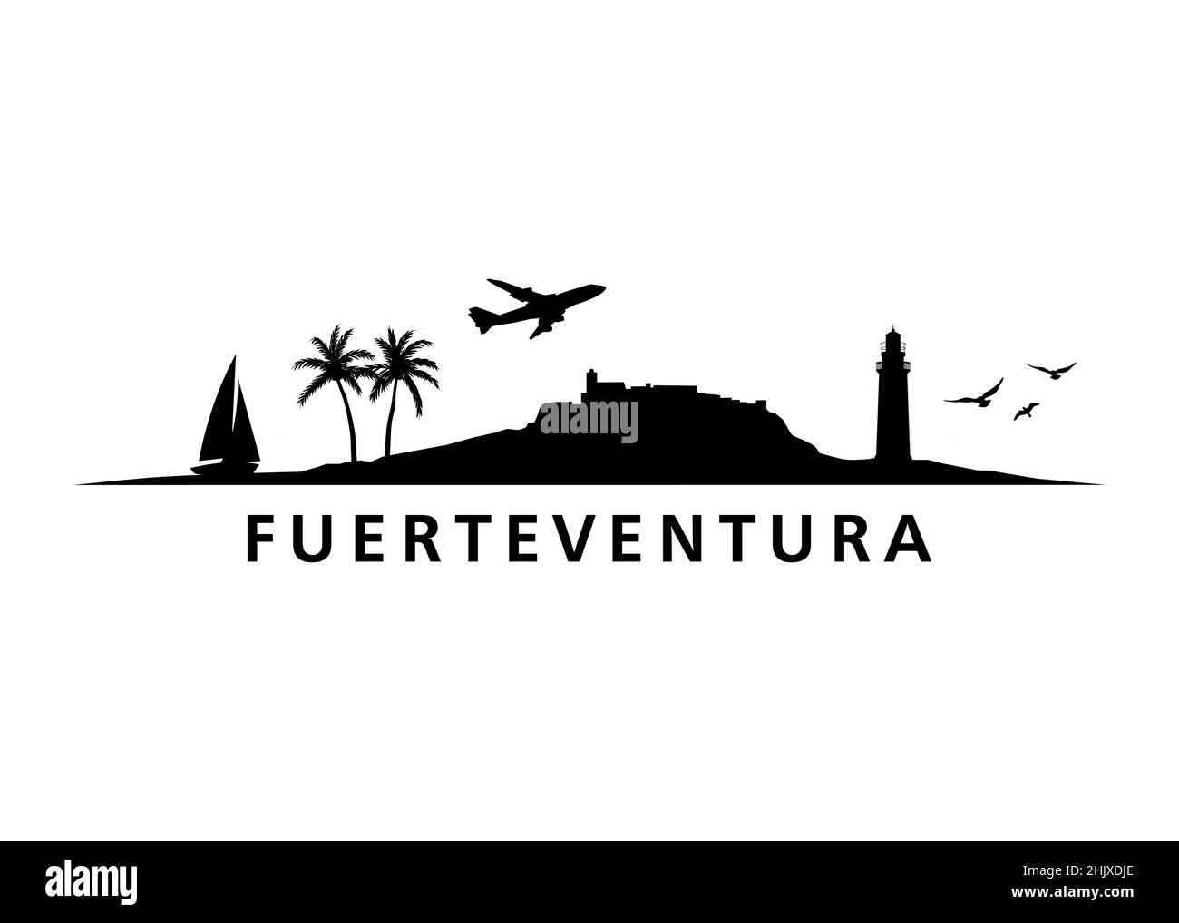 Fuerteventura Spanish Island in Europe | Skyline Landscape Stock Vector