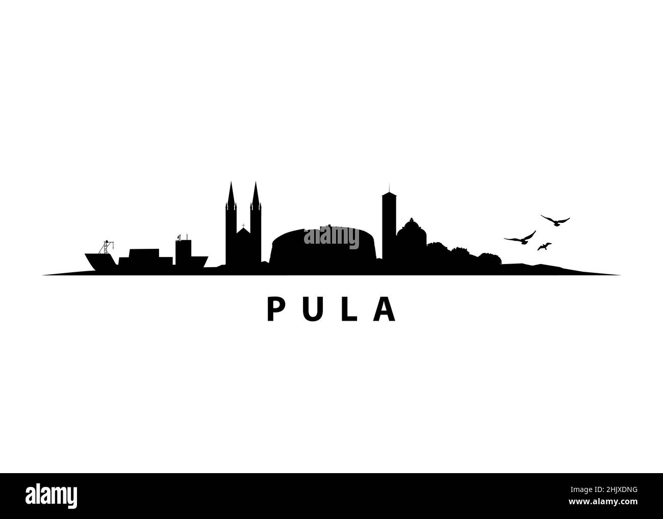 Pula Croatia City Skyline Landscape Black Shape Silhouette Graphic Stock Vector