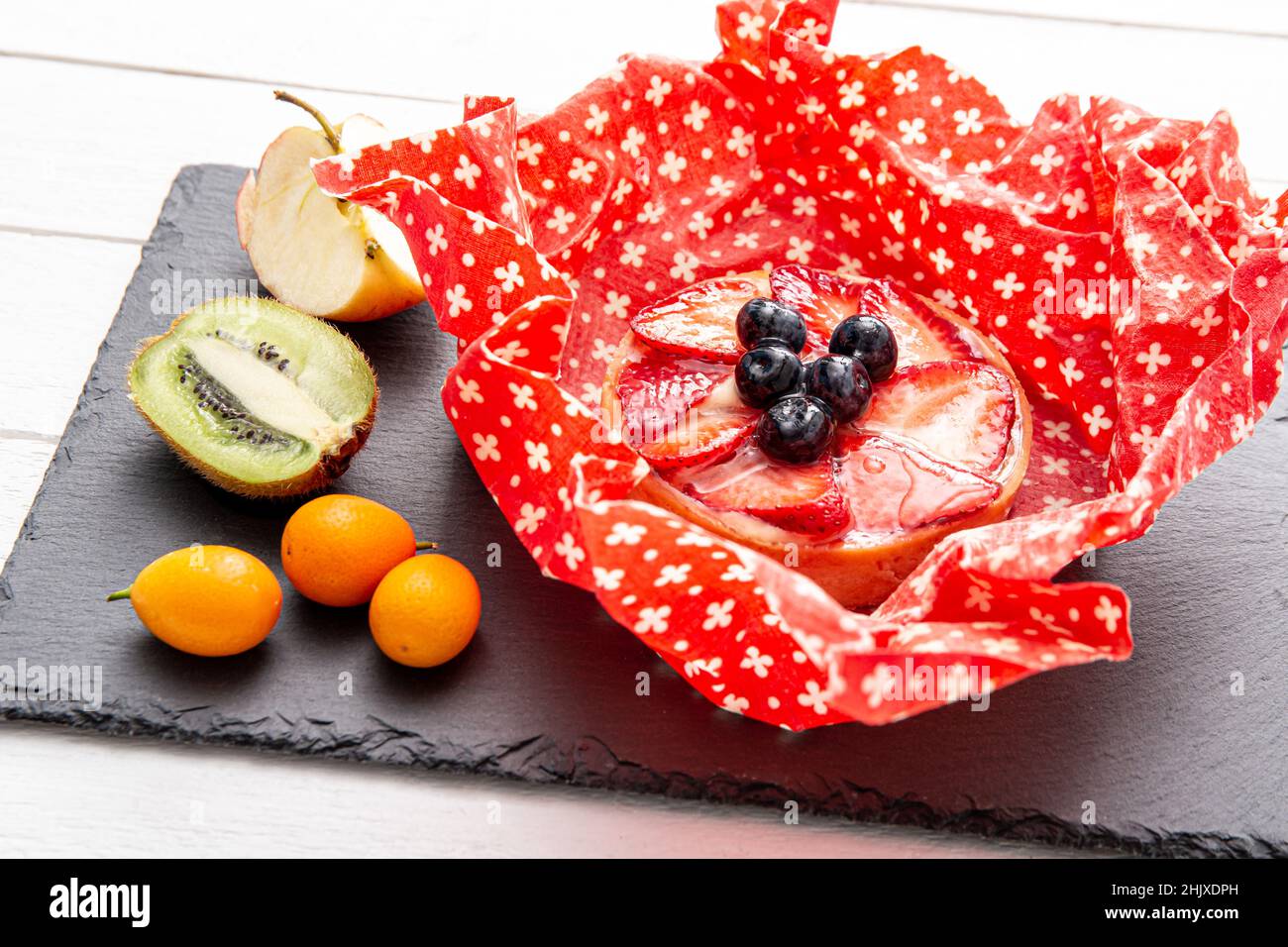 Take away cake inside homemade beeswax wraps. Wrapping food in handmade