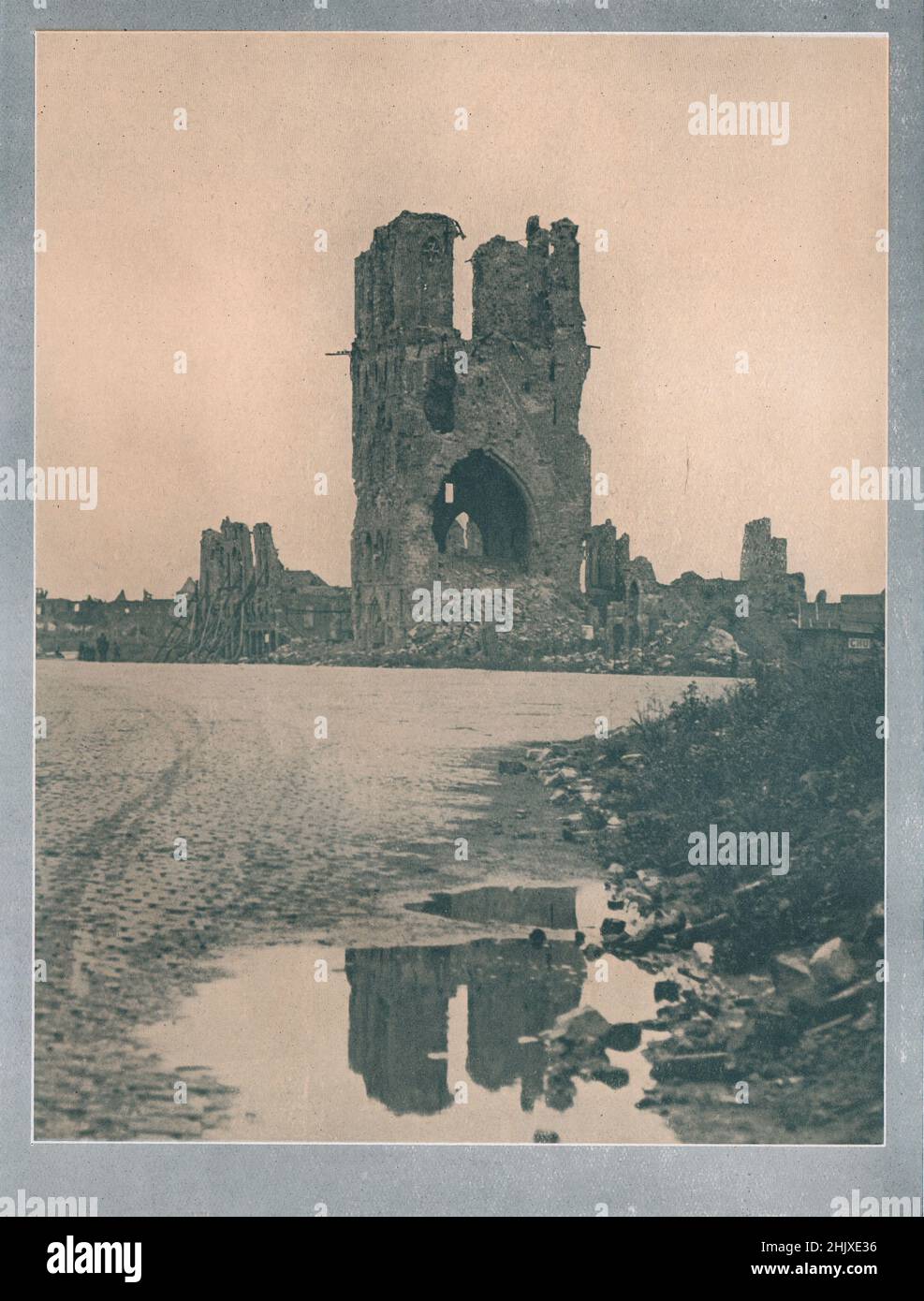 The ruined Cloth Hall of Ypres. Belgium (1925) Stock Photo