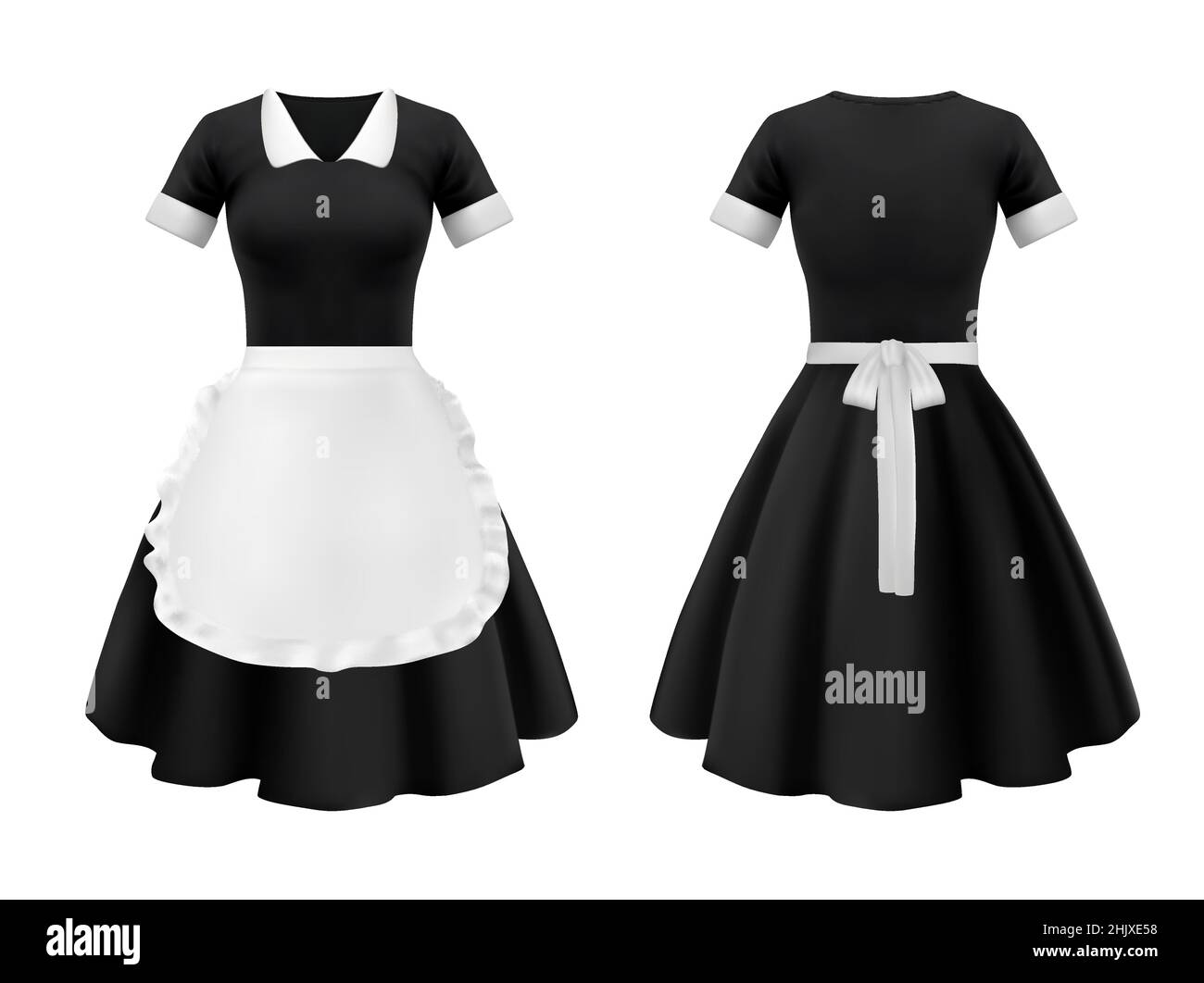 Maid and waitress uniform, hotel and house worker dress clothes. Vector