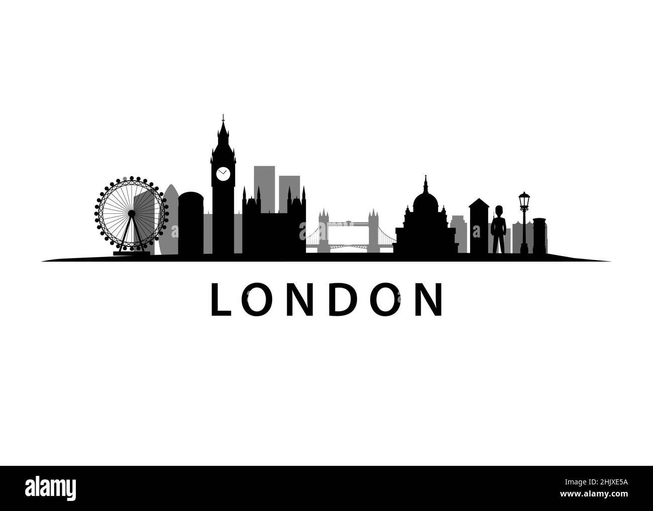 London Capitol of United Kingdom, CItyscape, Skyline, Town Landscape in black, silhouette, vector graphic Stock Vector