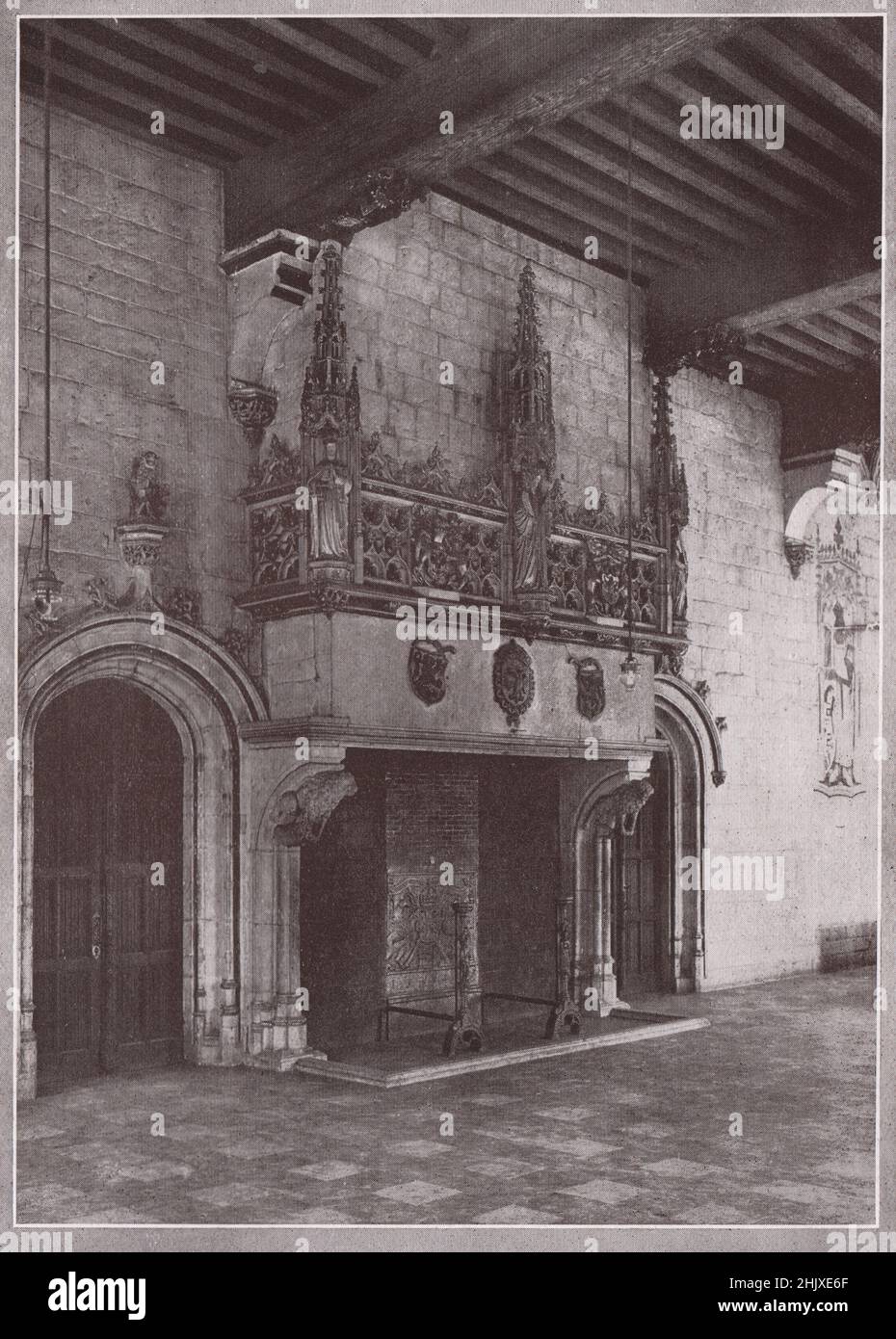 Chimney-piece in Audenarde Town Hall. Belgium (1925) Stock Photo