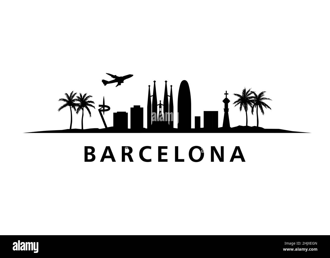 Barcelona Skyline Landscape City Silhouette Buildings Stock Vector