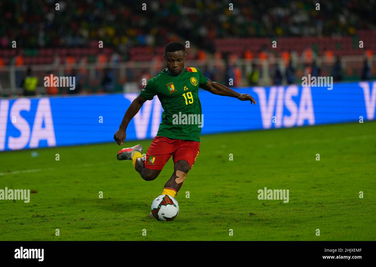 Yaounde, Cameroon, January, 24, 2022: Collins Fai of Cameroon during Cameroun versus Comoros - Africa Cup of Nations at Olembe stadium. Kim Price/CSM. Stock Photo