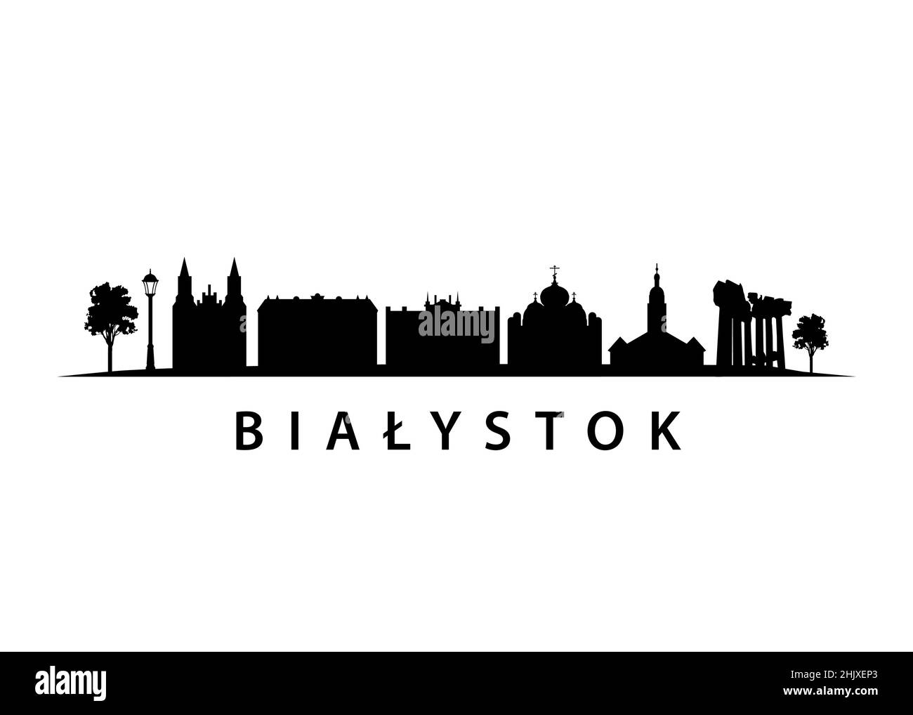 Białystok Vector Skyline Black Silhouette of City in Poland Stock Vector