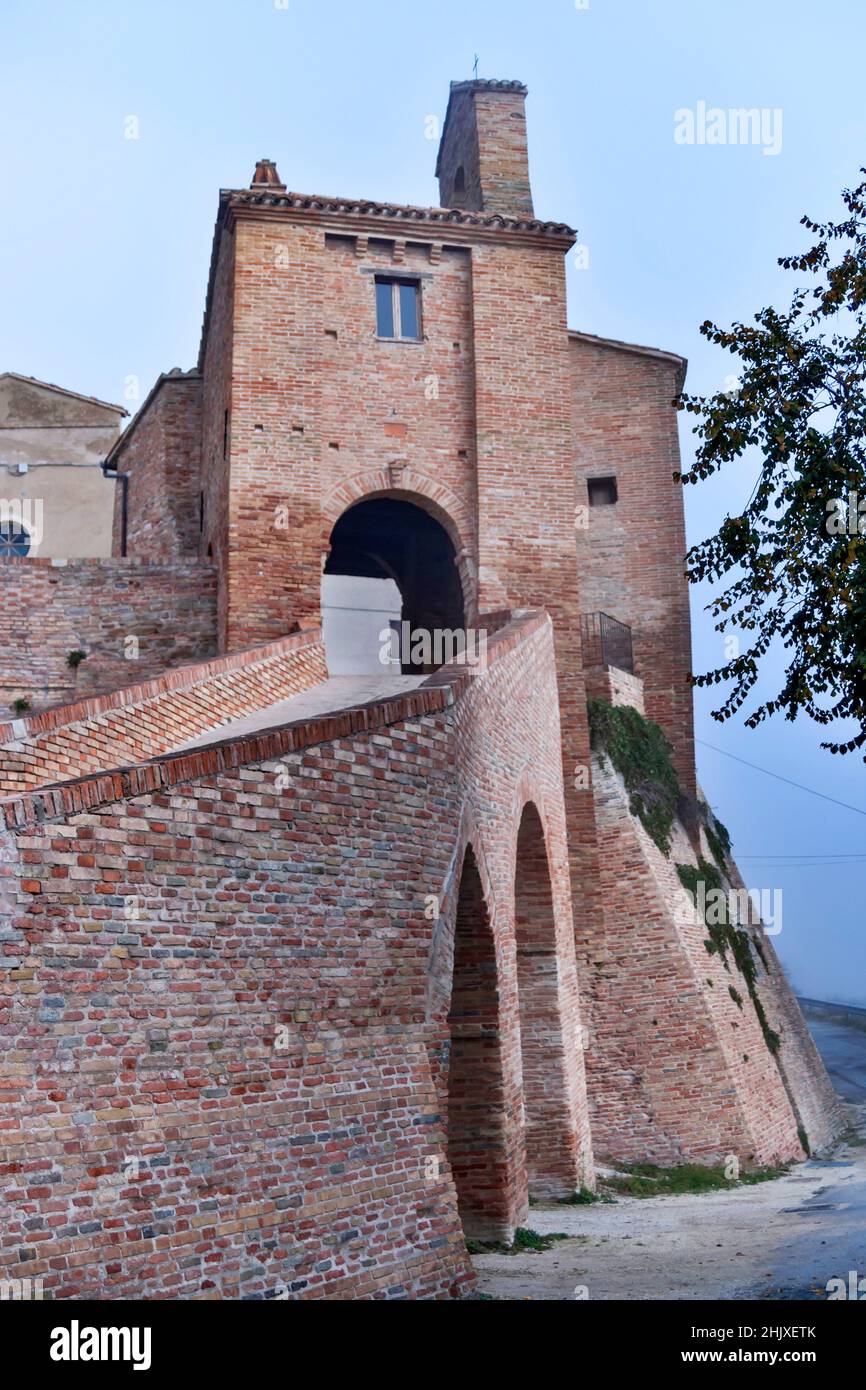 Foreshortening, Castello di Loretello castle, Arcevia, Marche, Italy, Europe Stock Photo