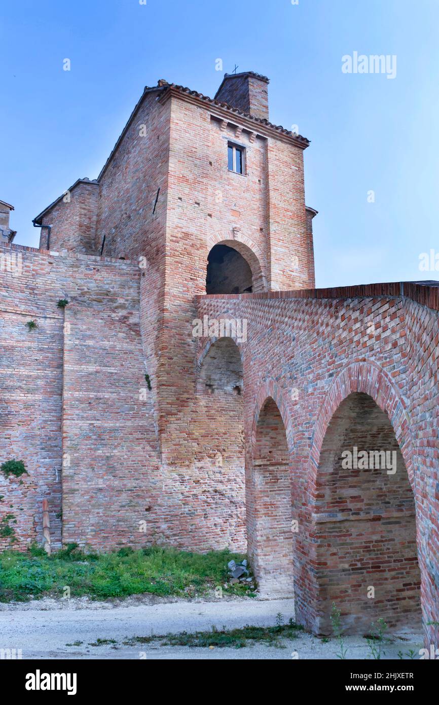Foreshortening,Castello di Loretello castle, Arcevia, Marche, Italy, Europe Stock Photo